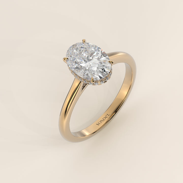 Mikki - Oval Solitair Lab Grown Diamond Ring with Cathedral Setting and Wrap Around Halo