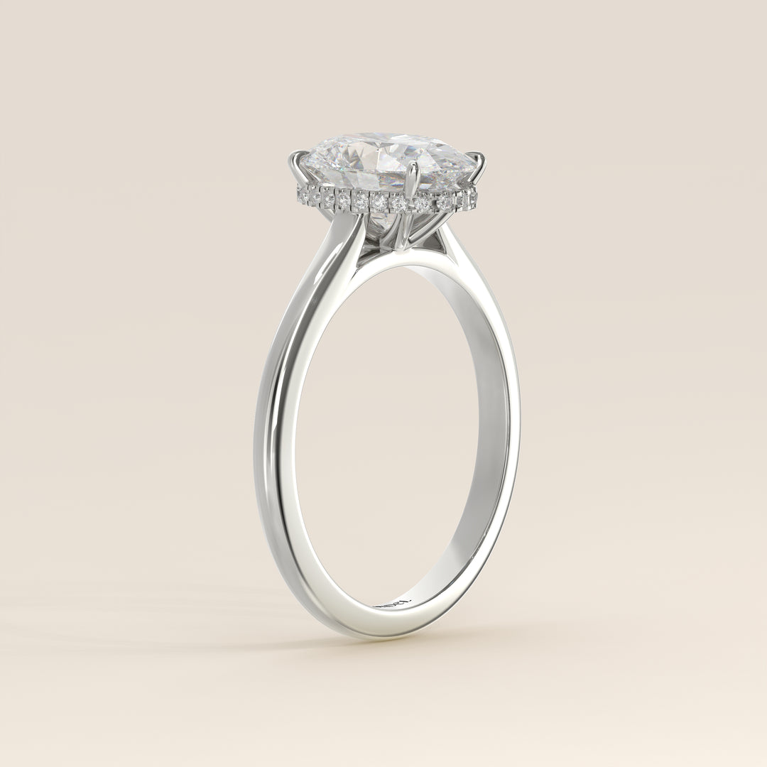 Mikki - Oval Solitair Lab Grown Diamond Ring with Cathedral Setting and Wrap Around Halo