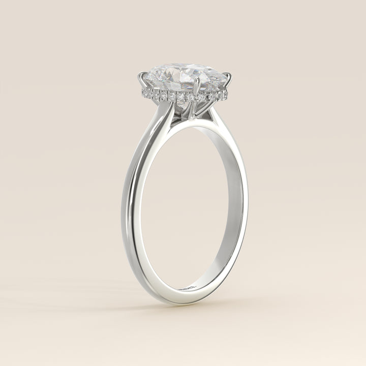 Mikki - Oval Solitair Lab Grown Diamond Ring with Cathedral Setting and Wrap Around Halo