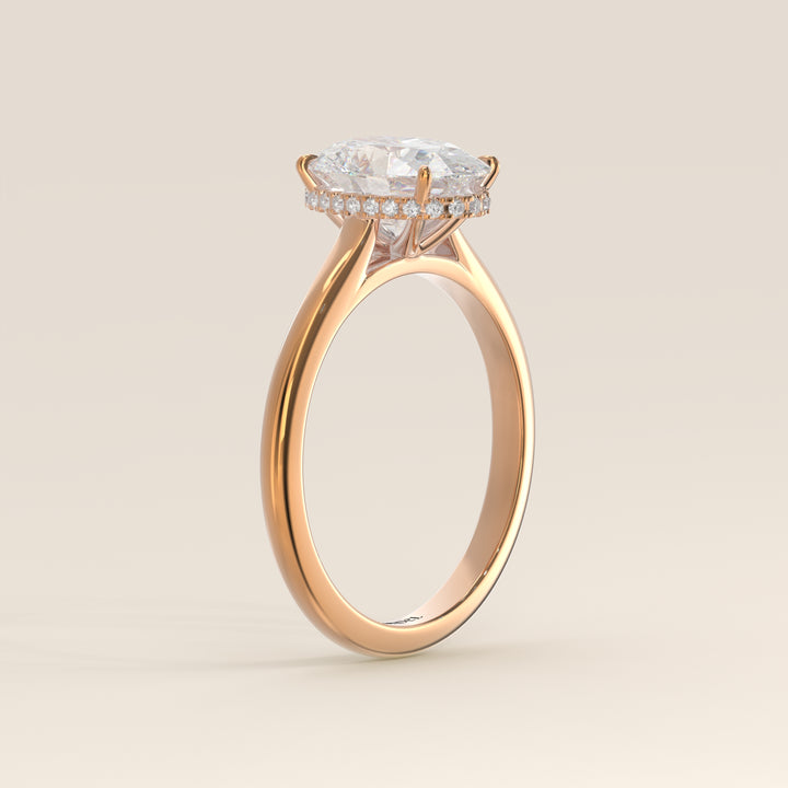 Mikki - Oval Solitair Lab Grown Diamond Ring with Cathedral Setting and Wrap Around Halo