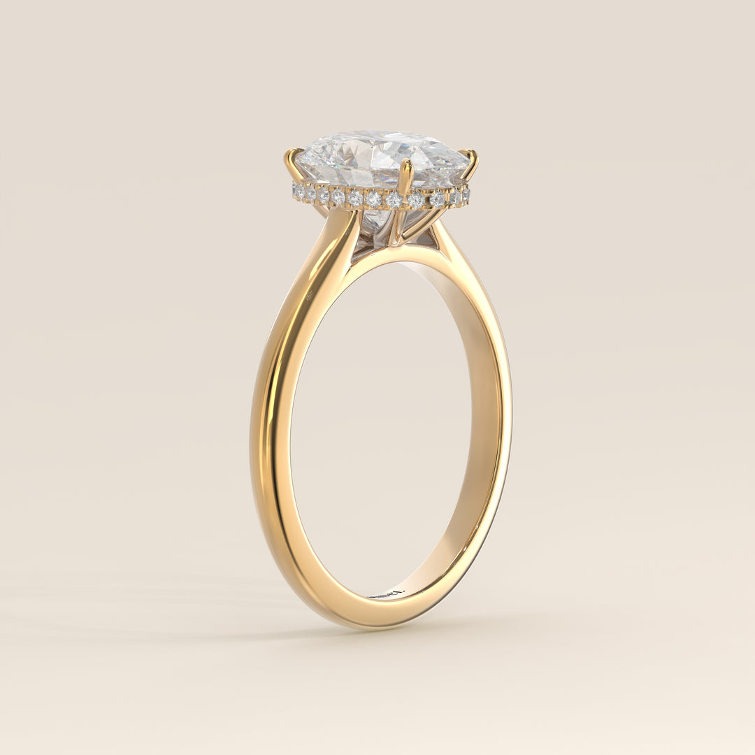 Mikki - Oval Solitair Lab Grown Diamond Ring with Cathedral Setting and Wrap Around Halo