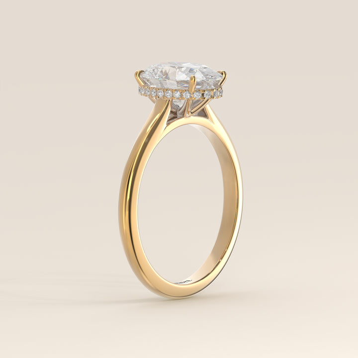 Mikki - Oval Solitair Lab Grown Diamond Ring with Cathedral Setting and Wrap Around Halo