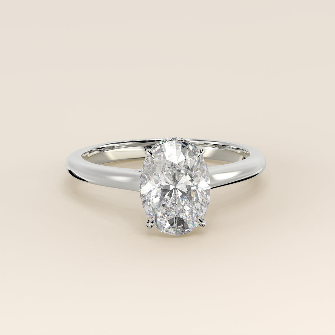 Mikki - Oval Solitair Lab Grown Diamond Ring with Cathedral Setting and Wrap Around Halo