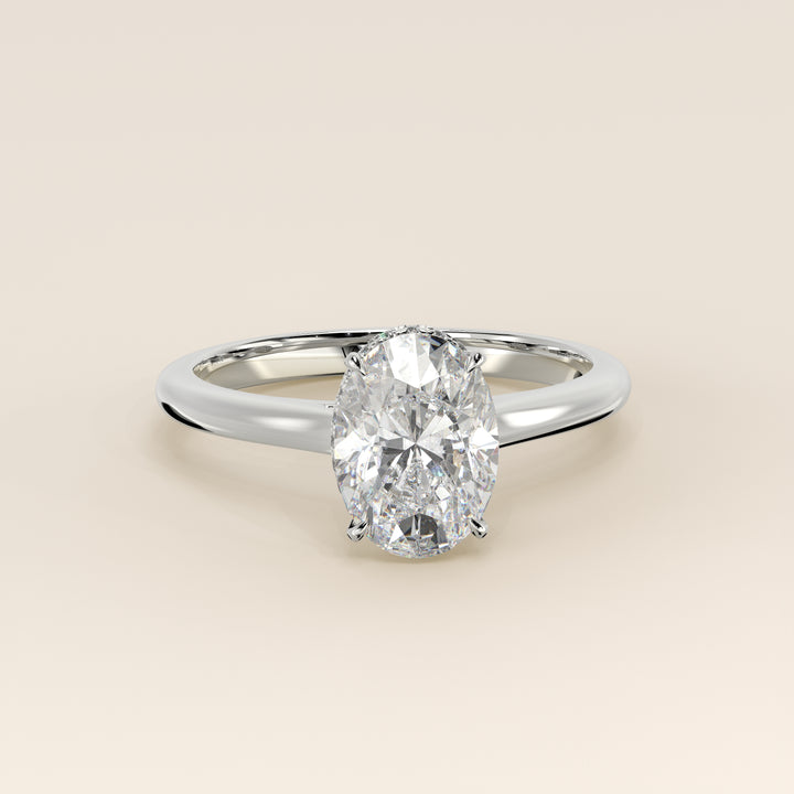 Mikki - Oval Solitair Lab Grown Diamond Ring with Cathedral Setting and Wrap Around Halo