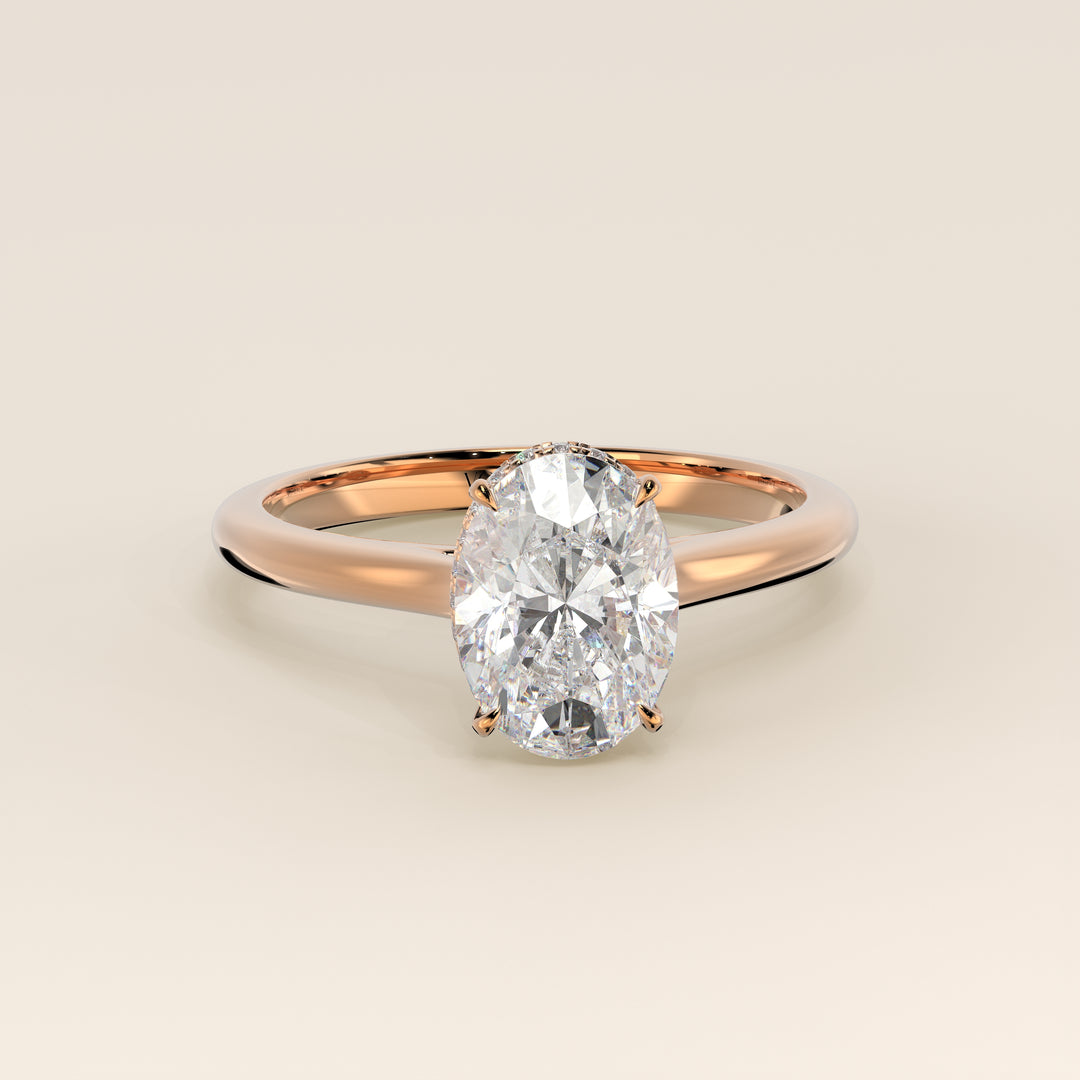 Mikki - Oval Solitair Lab Grown Diamond Ring with Cathedral Setting and Wrap Around Halo