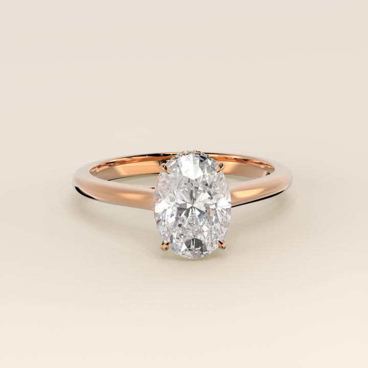 Mikki - Oval Solitair Lab Grown Diamond Ring with Cathedral Setting and Wrap Around Halo