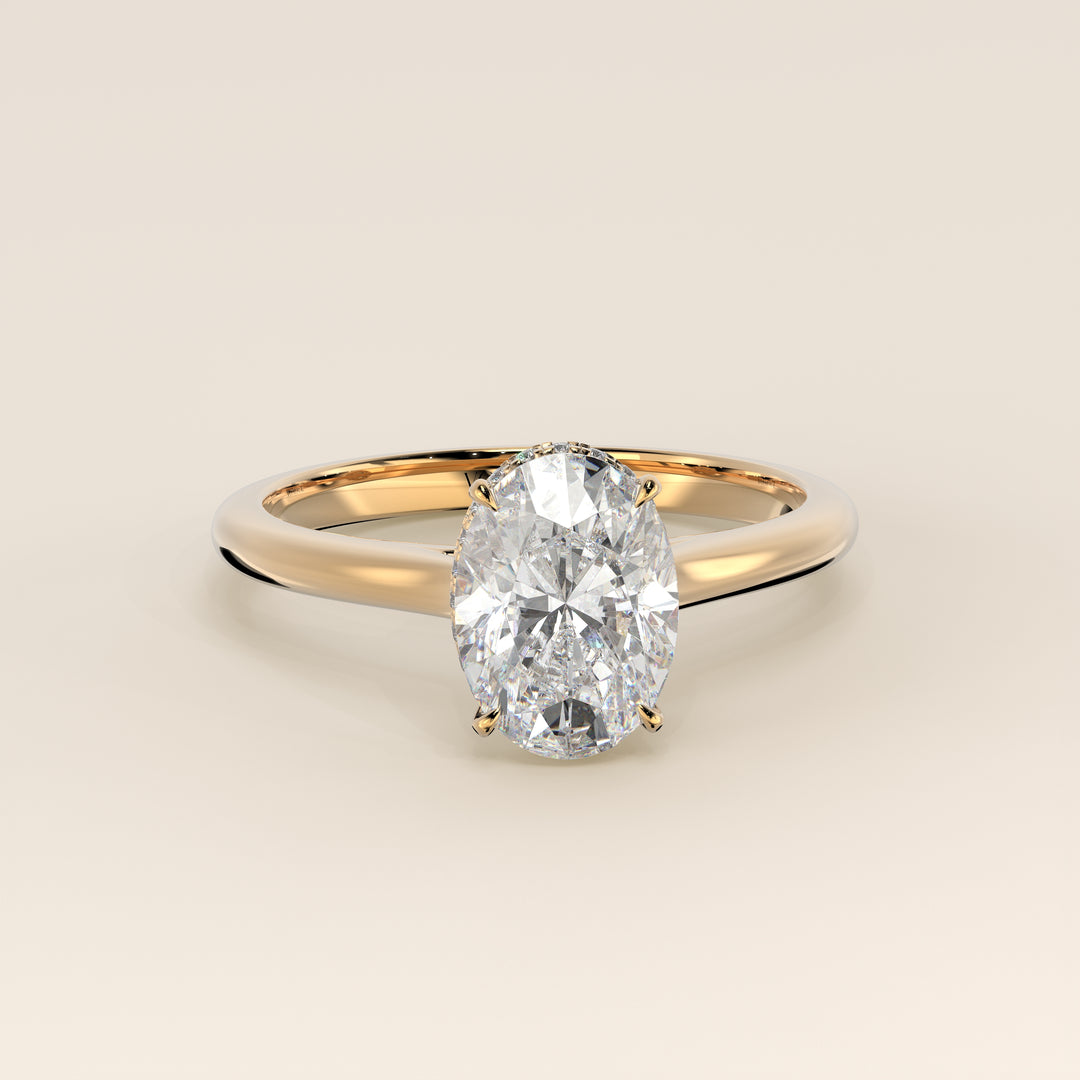 Mikki - Oval Solitair Lab Grown Diamond Ring with Cathedral Setting and Wrap Around Halo