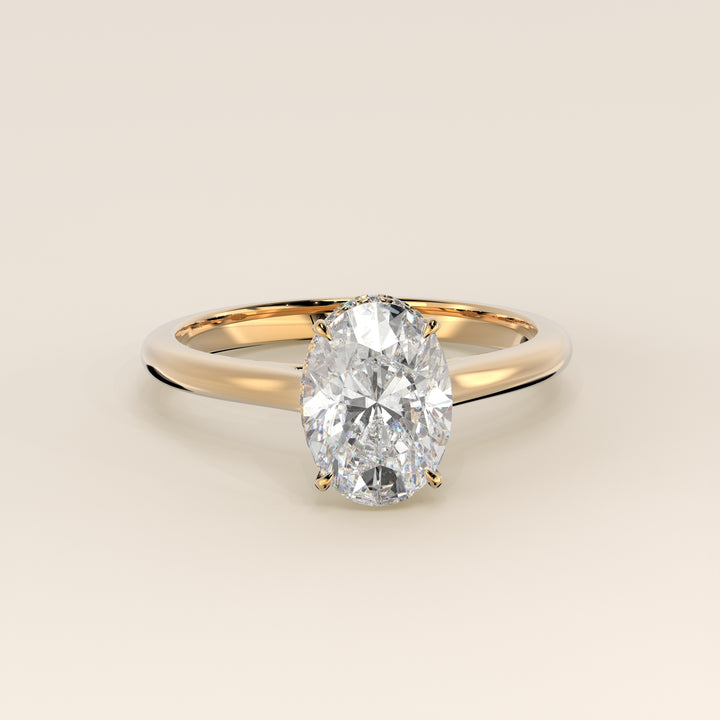 Mikki - Oval Solitair Lab Grown Diamond Ring with Cathedral Setting and Wrap Around Halo