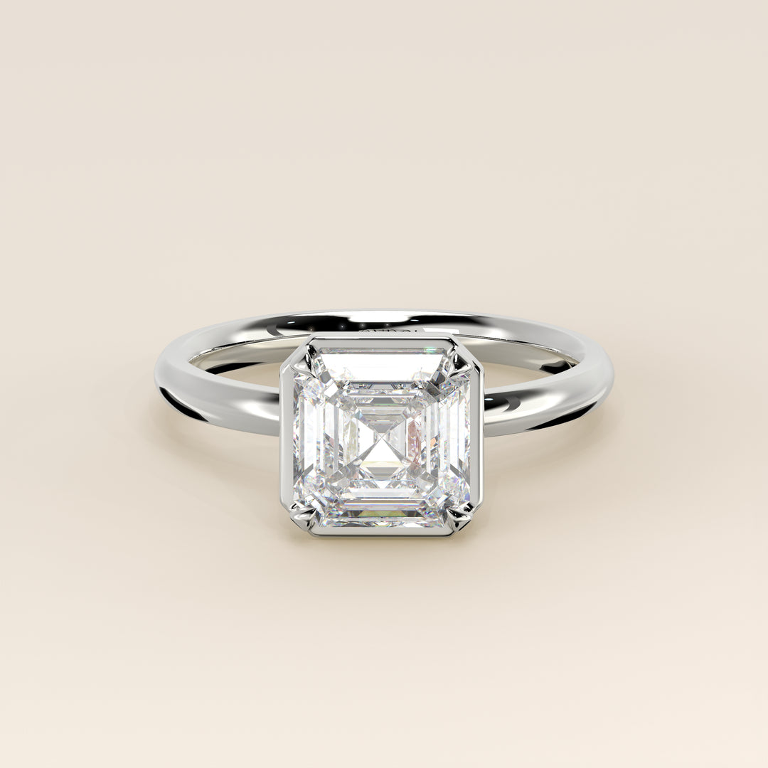 Belle - Asscher Lab Grown Diamond Ring Solitair with Faux Bezel Setting