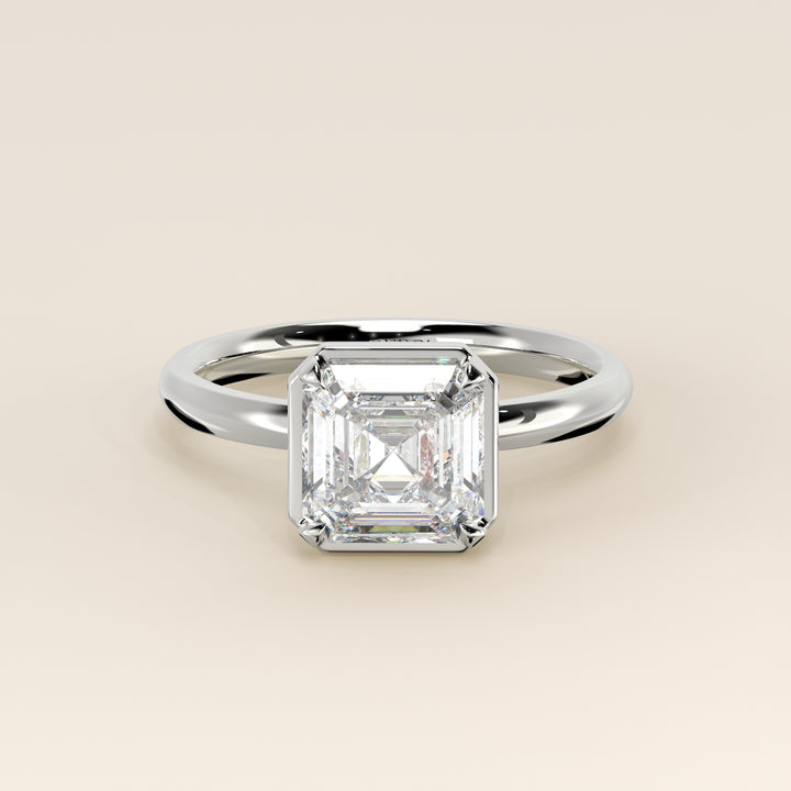 Belle - Asscher Lab Grown Diamond Ring Solitair with Faux Bezel Setting