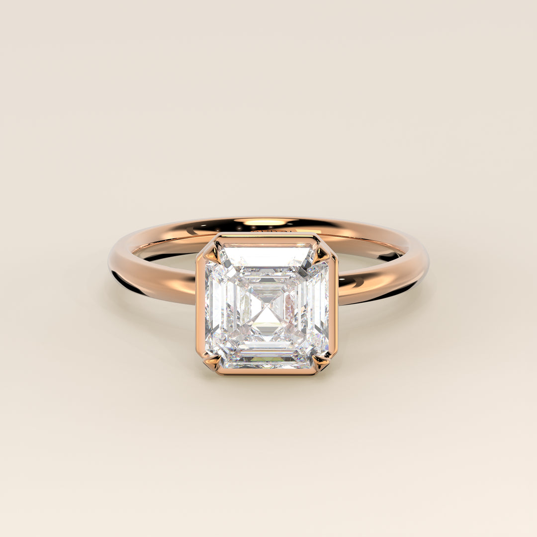 Belle - Asscher Lab Grown Diamond Ring Solitair with Faux Bezel Setting