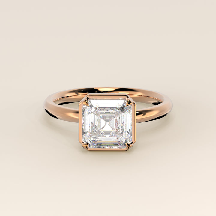 Belle - Asscher Lab Grown Diamond Ring Solitair with Faux Bezel Setting