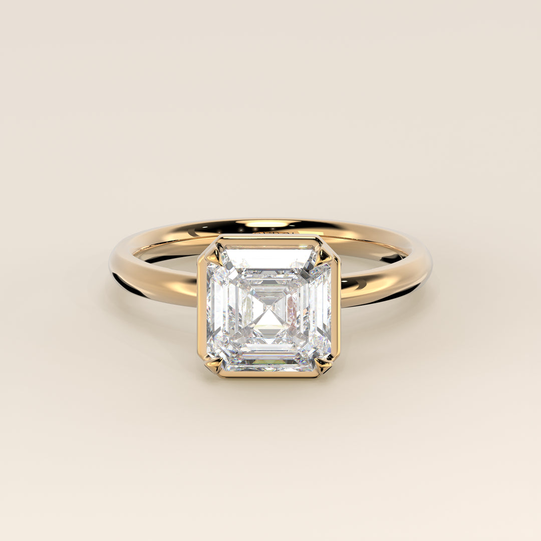 Belle - Asscher Lab Grown Diamond Ring Solitair with Faux Bezel Setting