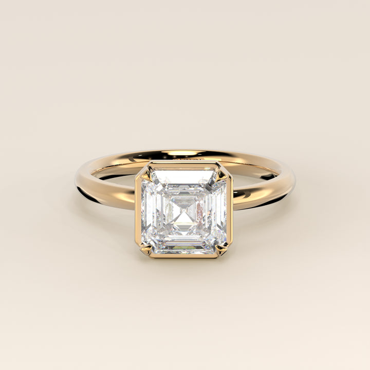 Belle - Asscher Lab Grown Diamond Ring Solitair with Faux Bezel Setting