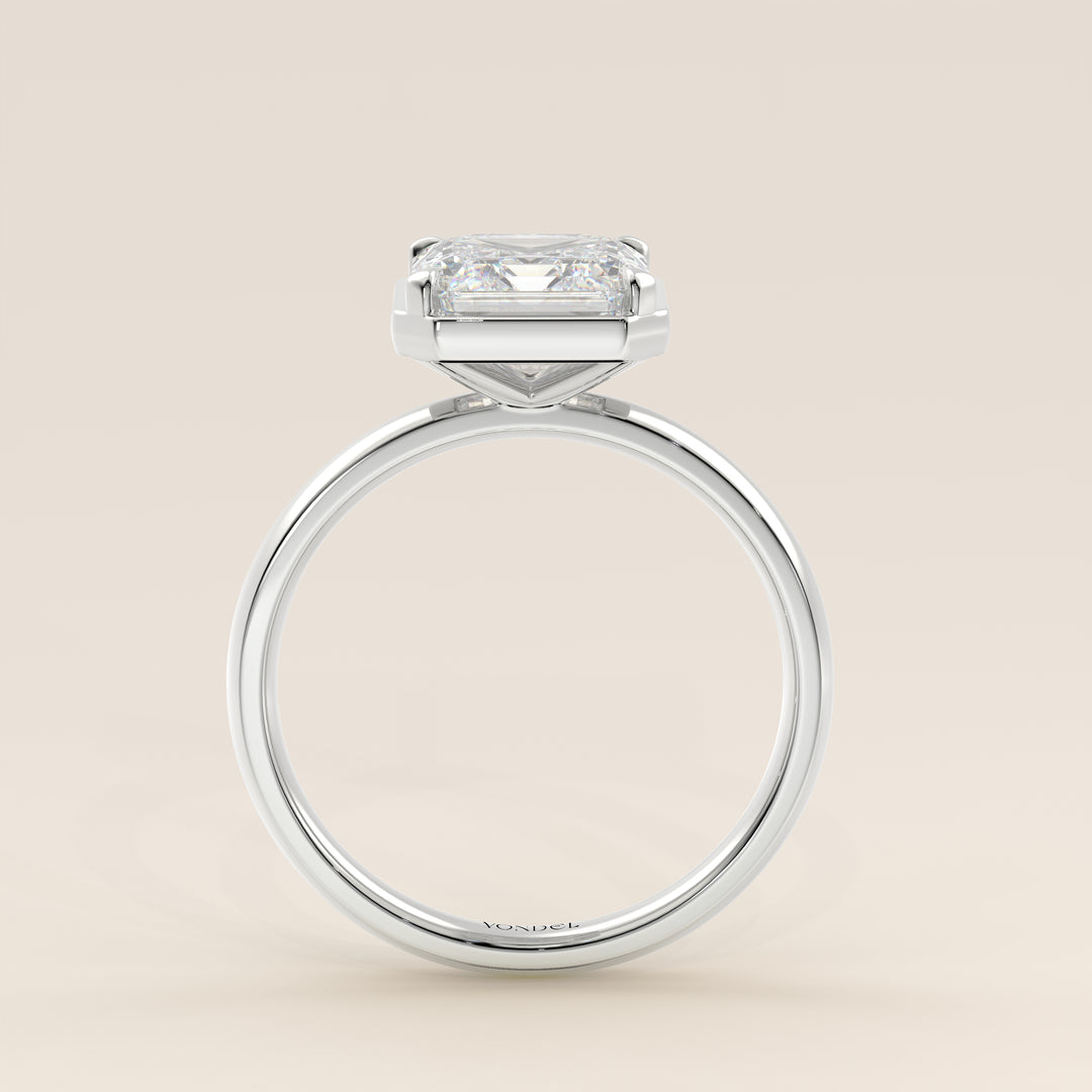 Belle - Asscher Lab Grown Diamond Ring Solitair with Faux Bezel Setting