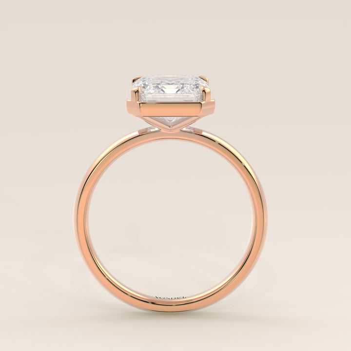 Belle - Asscher Lab Grown Diamond Ring Solitair with Faux Bezel Setting