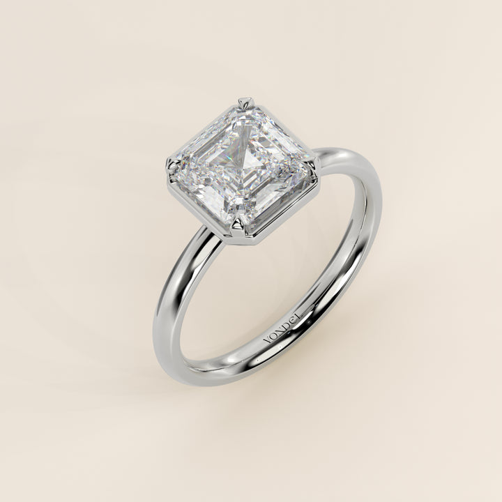Belle - Asscher Lab Grown Diamond Ring Solitair with Faux Bezel Setting