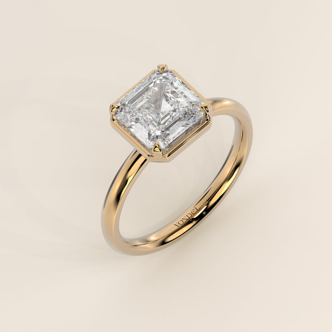 Belle - Asscher Lab Grown Diamond Ring Solitair with Faux Bezel Setting