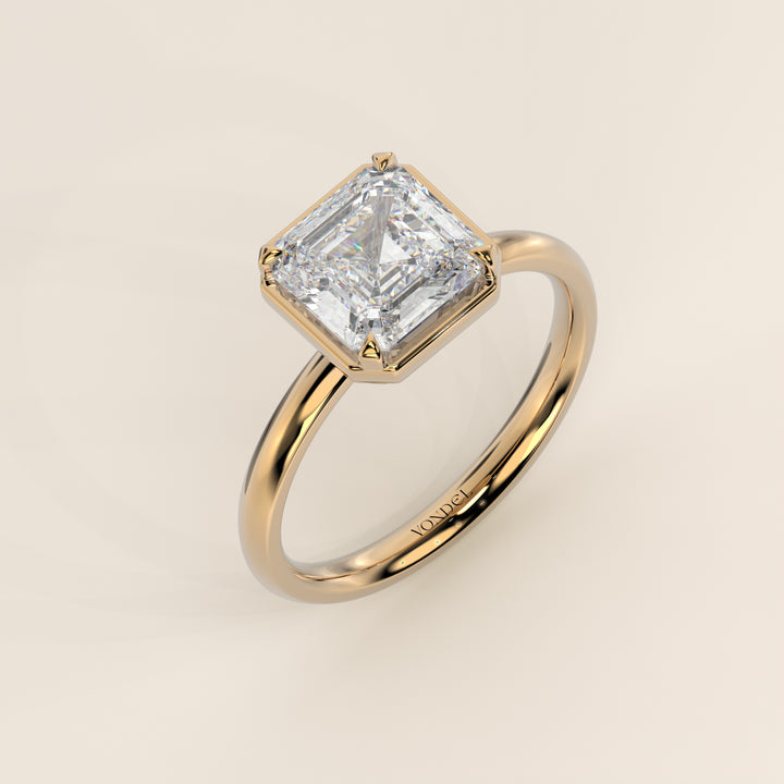 Belle - Asscher Lab Grown Diamond Ring Solitair with Faux Bezel Setting