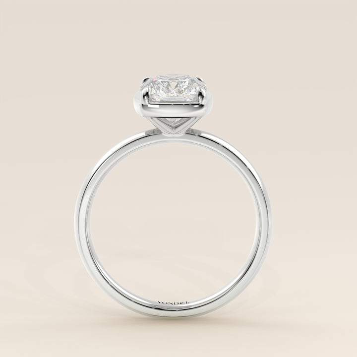 Belle - Elongated Cushion Lab Grown Diamond Ring Solitair with Faux Bezel Setting