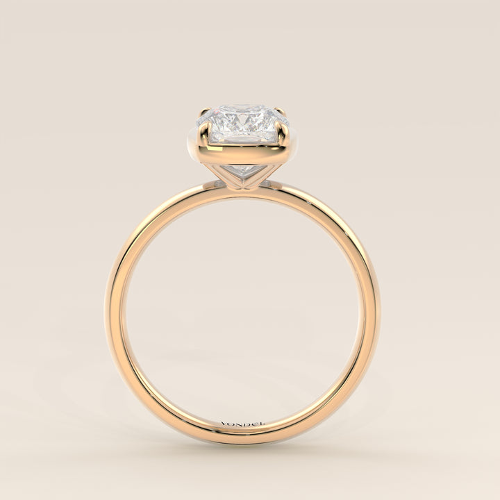 Belle - Elongated Cushion Lab Grown Diamond Ring Solitair with Faux Bezel Setting