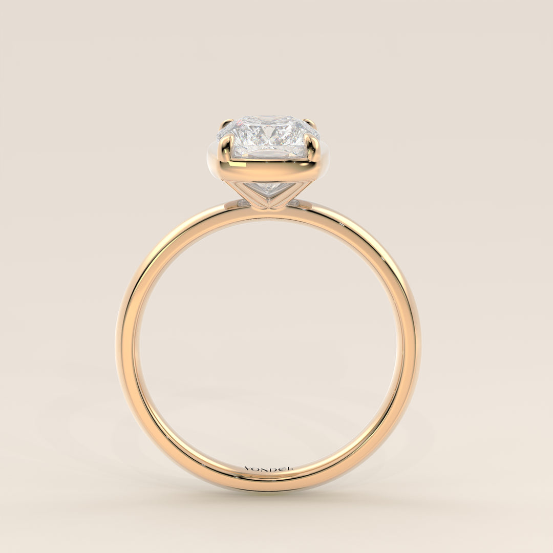 Belle - Elongated Cushion Lab Grown Diamond Ring Solitair with Faux Bezel Setting