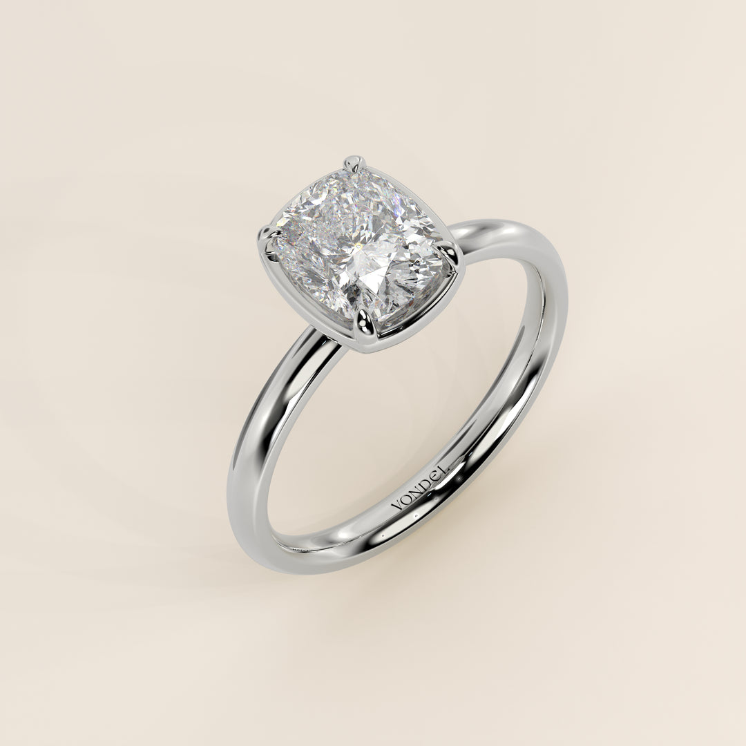 Belle - Elongated Cushion Lab Grown Diamond Ring Solitair with Faux Bezel Setting
