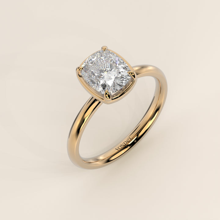 Belle - Elongated Cushion Lab Grown Diamond Ring Solitair with Faux Bezel Setting