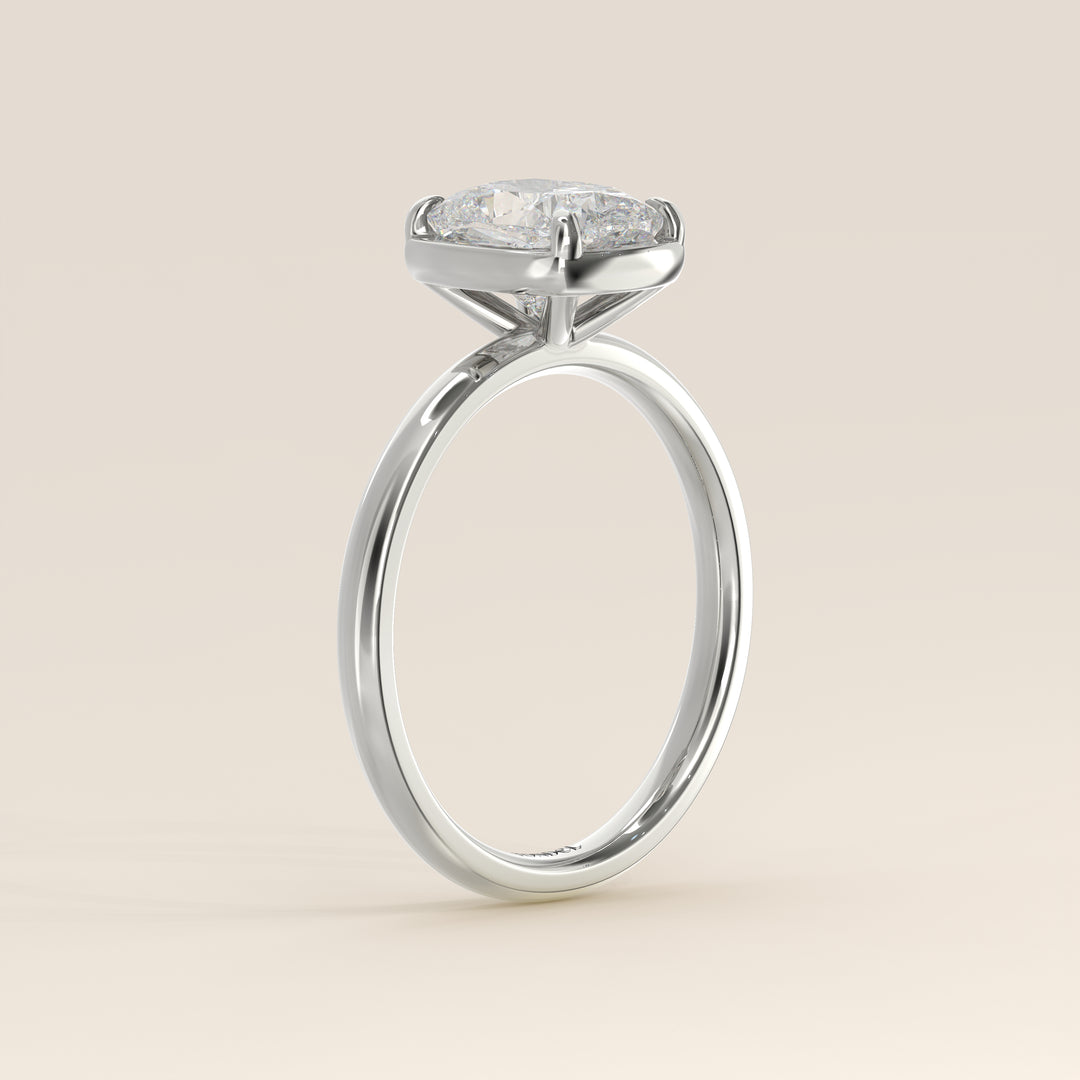 Belle - Elongated Cushion Lab Grown Diamond Ring Solitair with Faux Bezel Setting