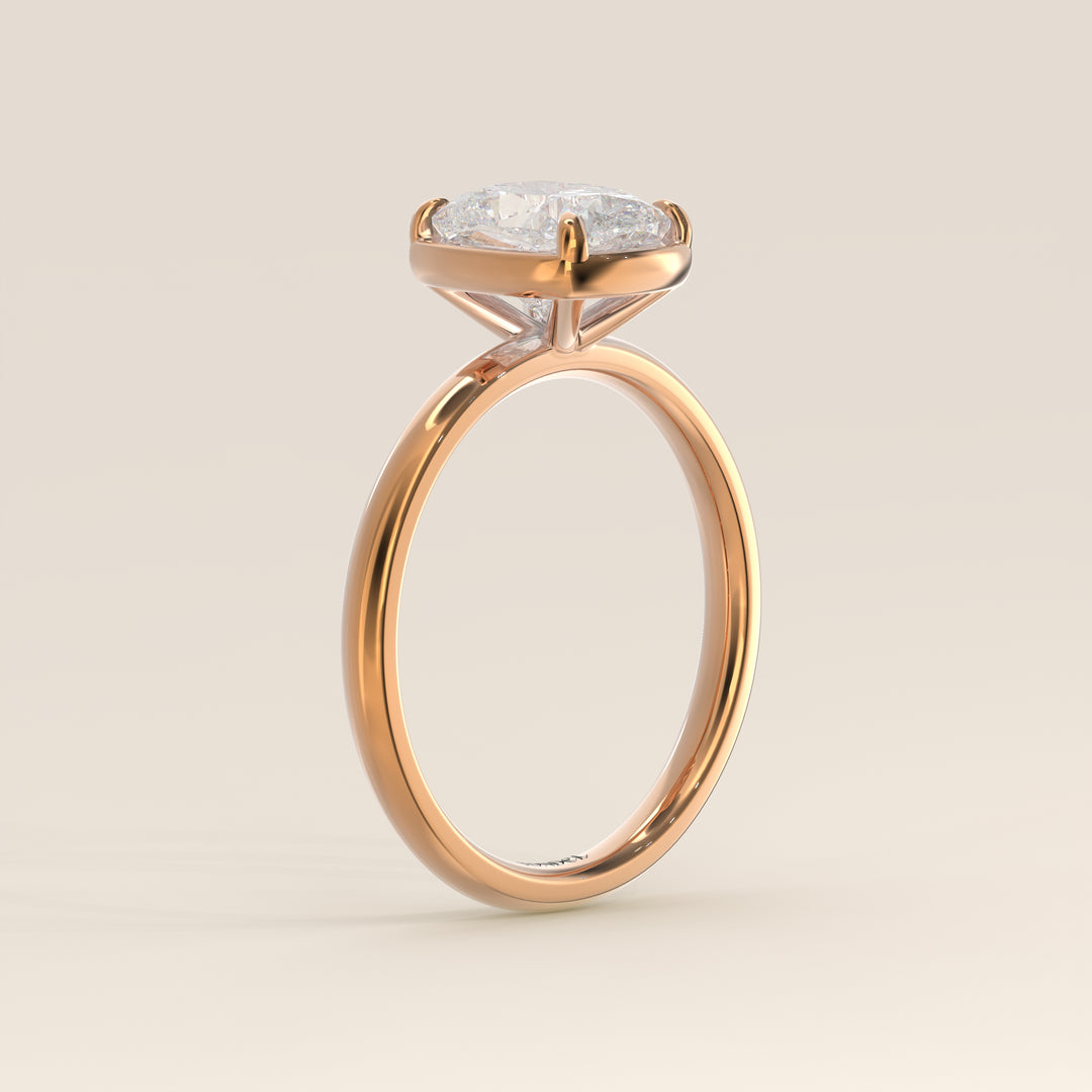Belle - Elongated Cushion Lab Grown Diamond Ring Solitair with Faux Bezel Setting