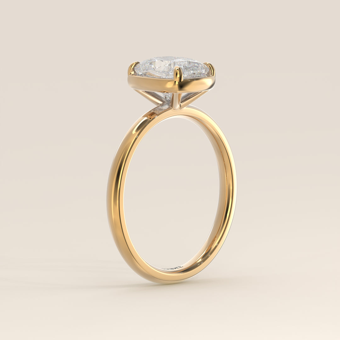 Belle - Elongated Cushion Lab Grown Diamond Ring Solitair with Faux Bezel Setting