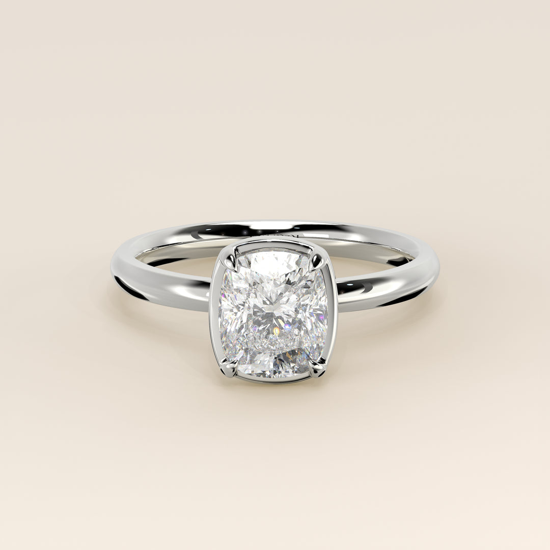 Belle - Elongated Cushion Lab Grown Diamond Ring Solitair with Faux Bezel Setting