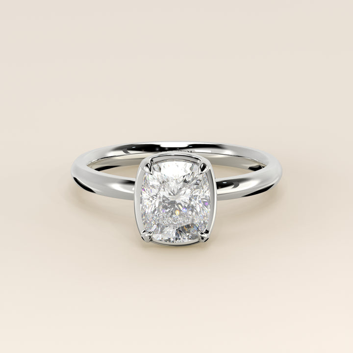 Belle - Elongated Cushion Lab Grown Diamond Ring Solitair with Faux Bezel Setting