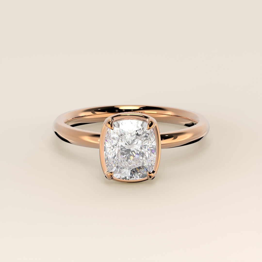 Belle - Elongated Cushion Lab Grown Diamond Ring Solitair with Faux Bezel Setting