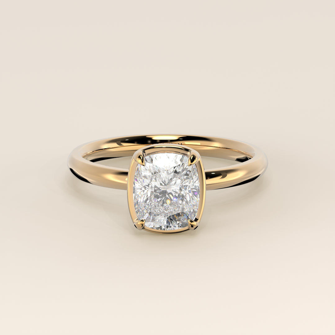 Belle - Elongated Cushion Lab Grown Diamond Ring Solitair with Faux Bezel Setting