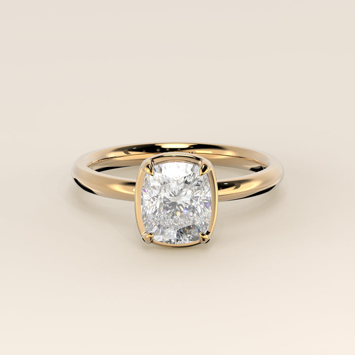 Belle - Elongated Cushion Lab Grown Diamond Ring Solitair with Faux Bezel Setting