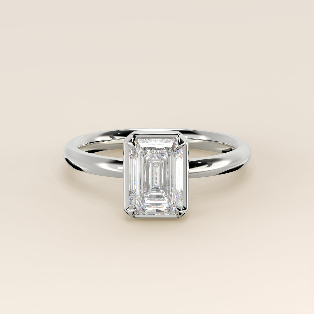 Belle - Emerald Lab Grown Diamond Ring Solitair with Faux Bezel Setting