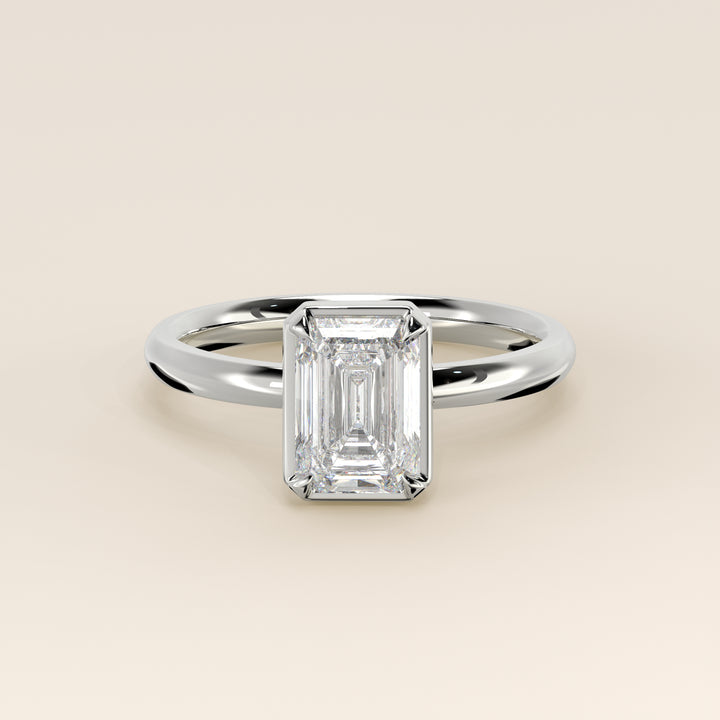 Belle - Emerald Lab Grown Diamond Ring Solitair with Faux Bezel Setting