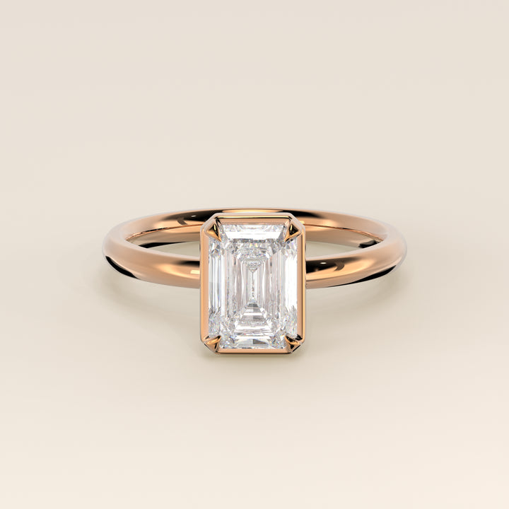 Belle - Emerald Lab Grown Diamond Ring Solitair with Faux Bezel Setting