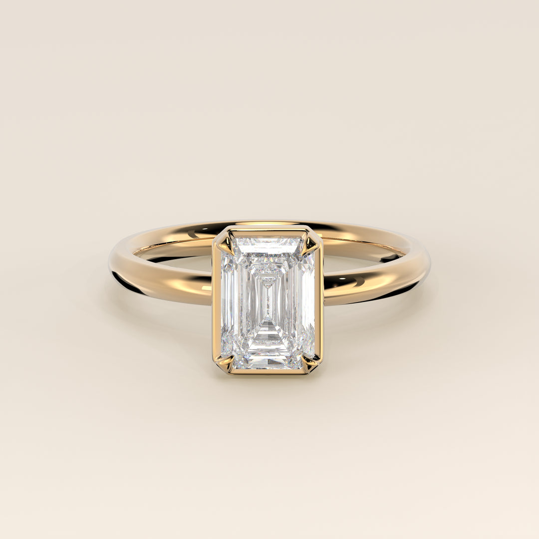Belle - Emerald Lab Grown Diamond Ring Solitair with Faux Bezel Setting
