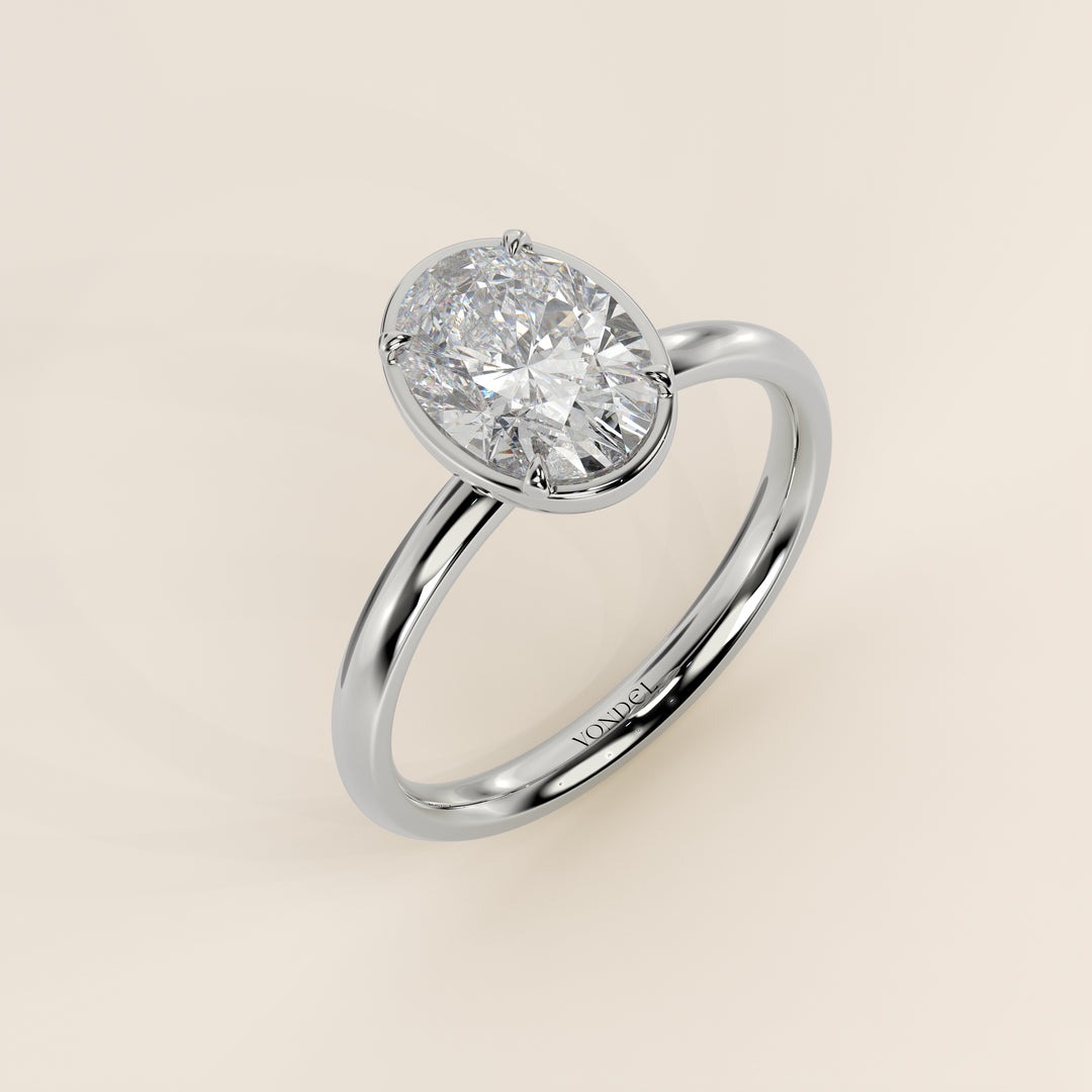 Belle - Oval Lab Grown Diamond Ring Solitair with Faux Bezel Setting