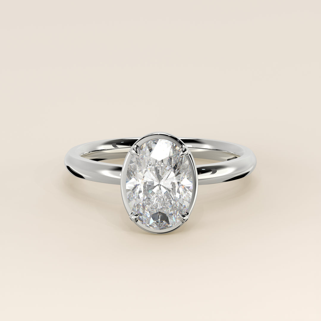 Belle - Oval Lab Grown Diamond Ring Solitair with Faux Bezel Setting