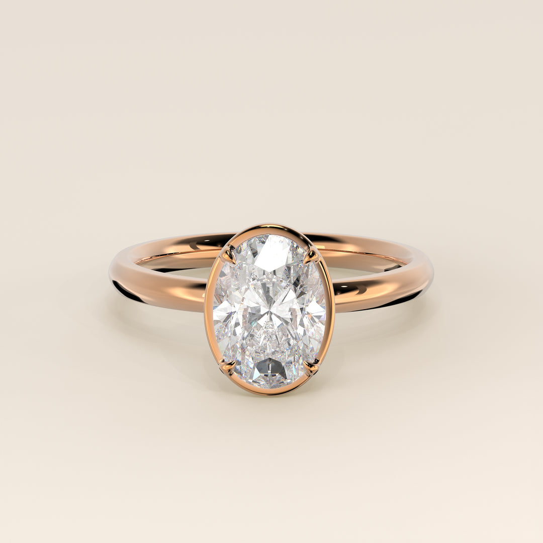 Belle - Oval Lab Grown Diamond Ring Solitair with Faux Bezel Setting