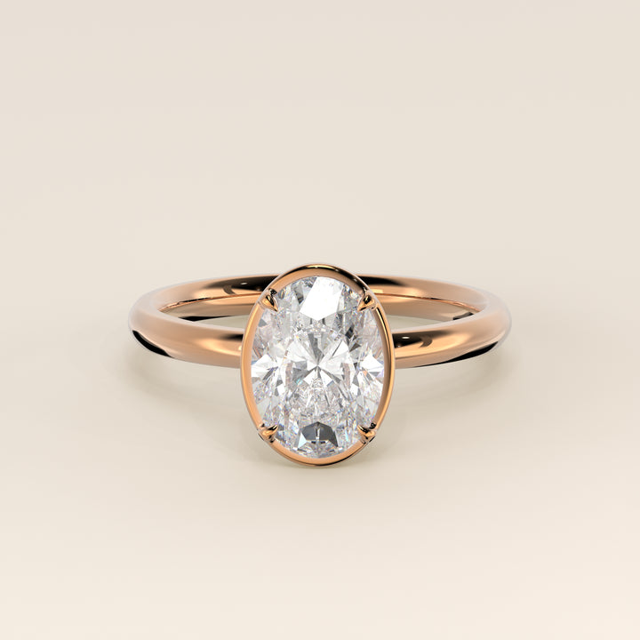 Belle - Oval Lab Grown Diamond Ring Solitair with Faux Bezel Setting