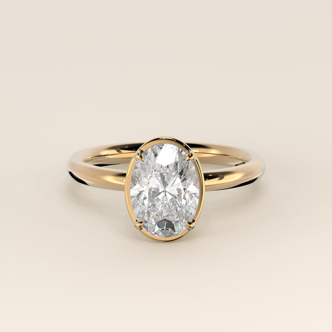 Belle - Oval Lab Grown Diamond Ring Solitair with Faux Bezel Setting
