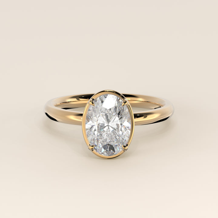 Belle - Oval Lab Grown Diamond Ring Solitair with Faux Bezel Setting