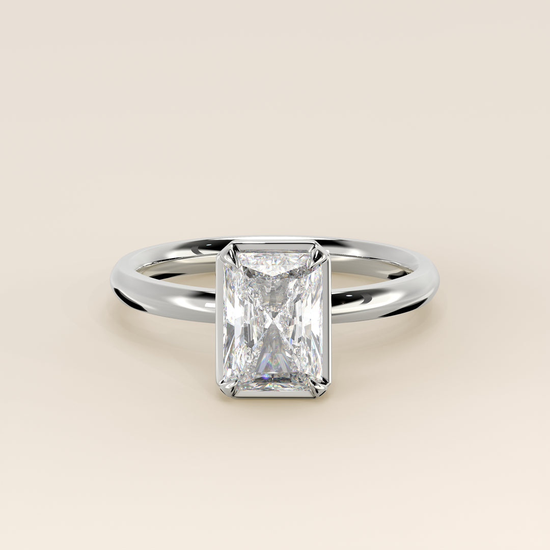Belle - Radiant Lab Grown Diamond Ring Solitair with Faux Bezel Setting