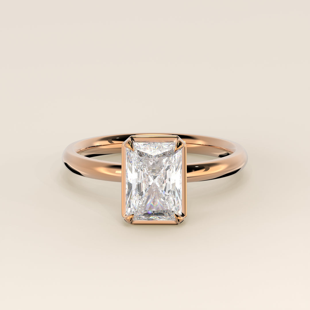 Belle - Radiant Lab Grown Diamond Ring Solitair with Faux Bezel Setting