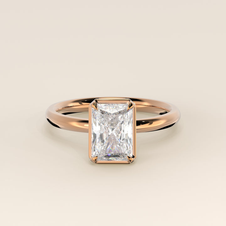 Belle - Radiant Lab Grown Diamond Ring Solitair with Faux Bezel Setting