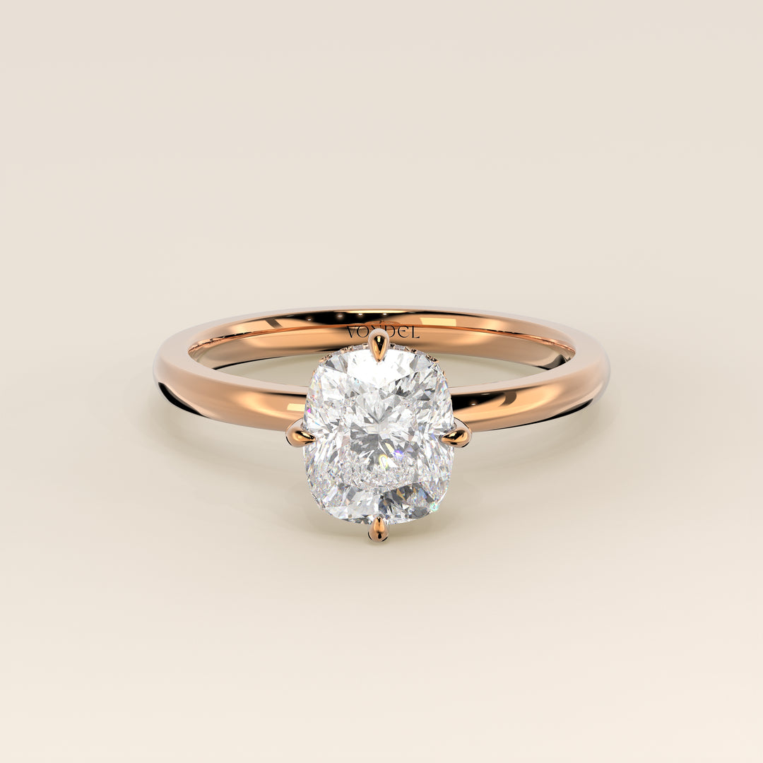 Camila - Elongated Cushion Lab Grown Diamond Ring Solitair with Compass Prongs and Hidden Halo (kopie)